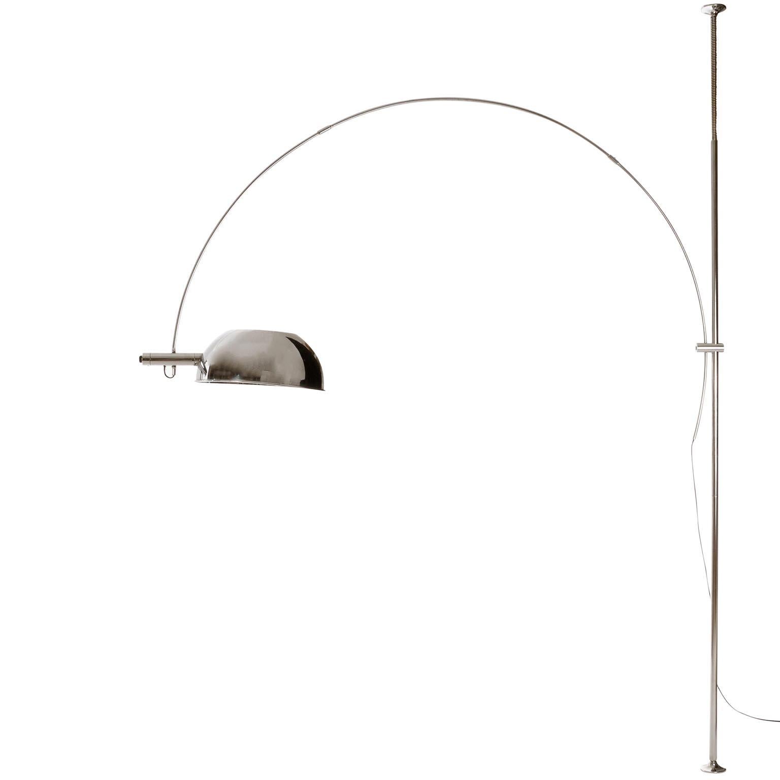 Mid-Century Modern Florian Schulz Arc Floor Lamp, Height Adjustable, Nickel, 1970