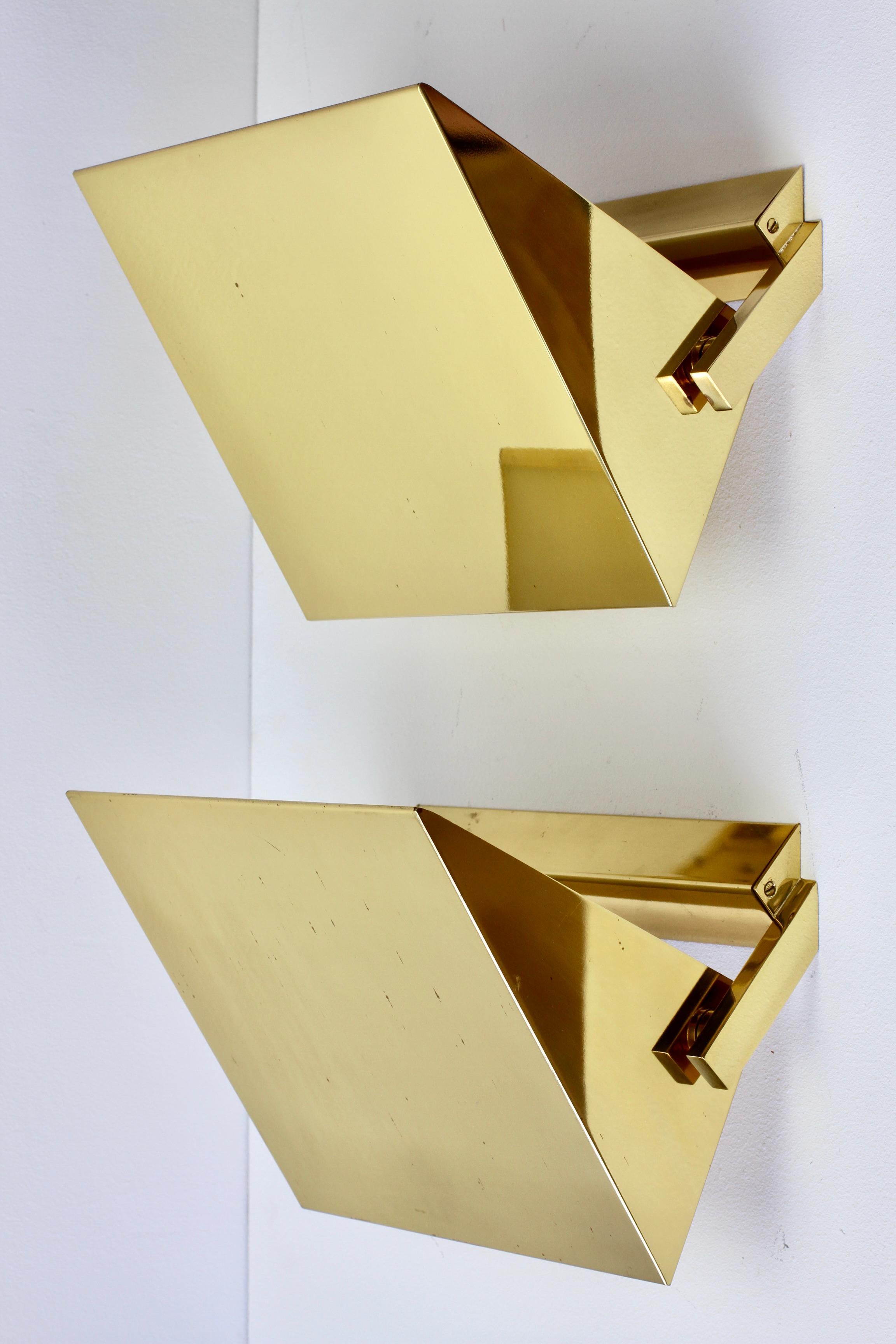 Mid-Century Modern Florian Schulz 'Attr.' Brass Modernist Adjustable Wall Lights / Sconces, 1970s