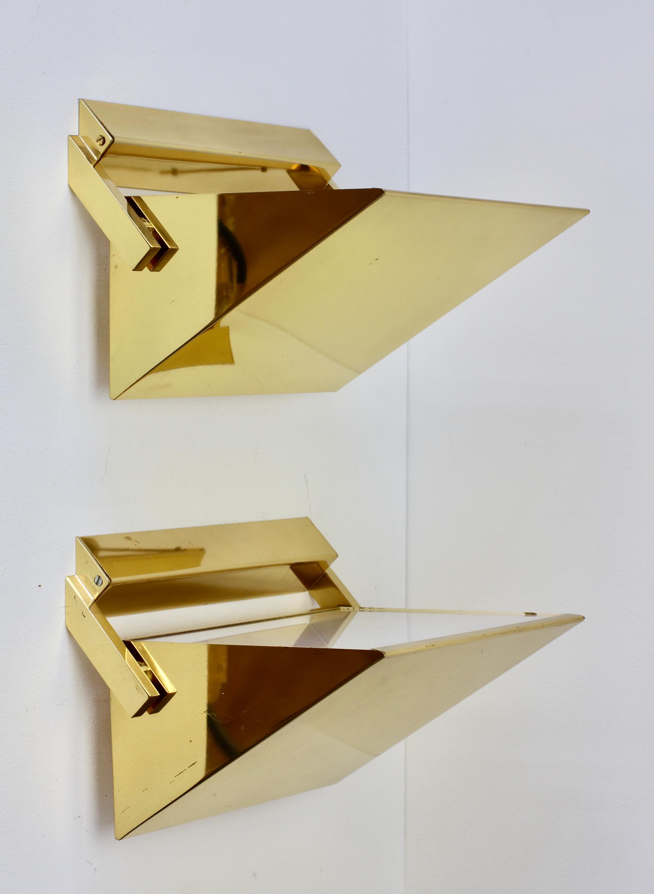 Polished Florian Schulz 'Attr.' Brass Modernist Adjustable Wall Lights / Sconces, 1970s