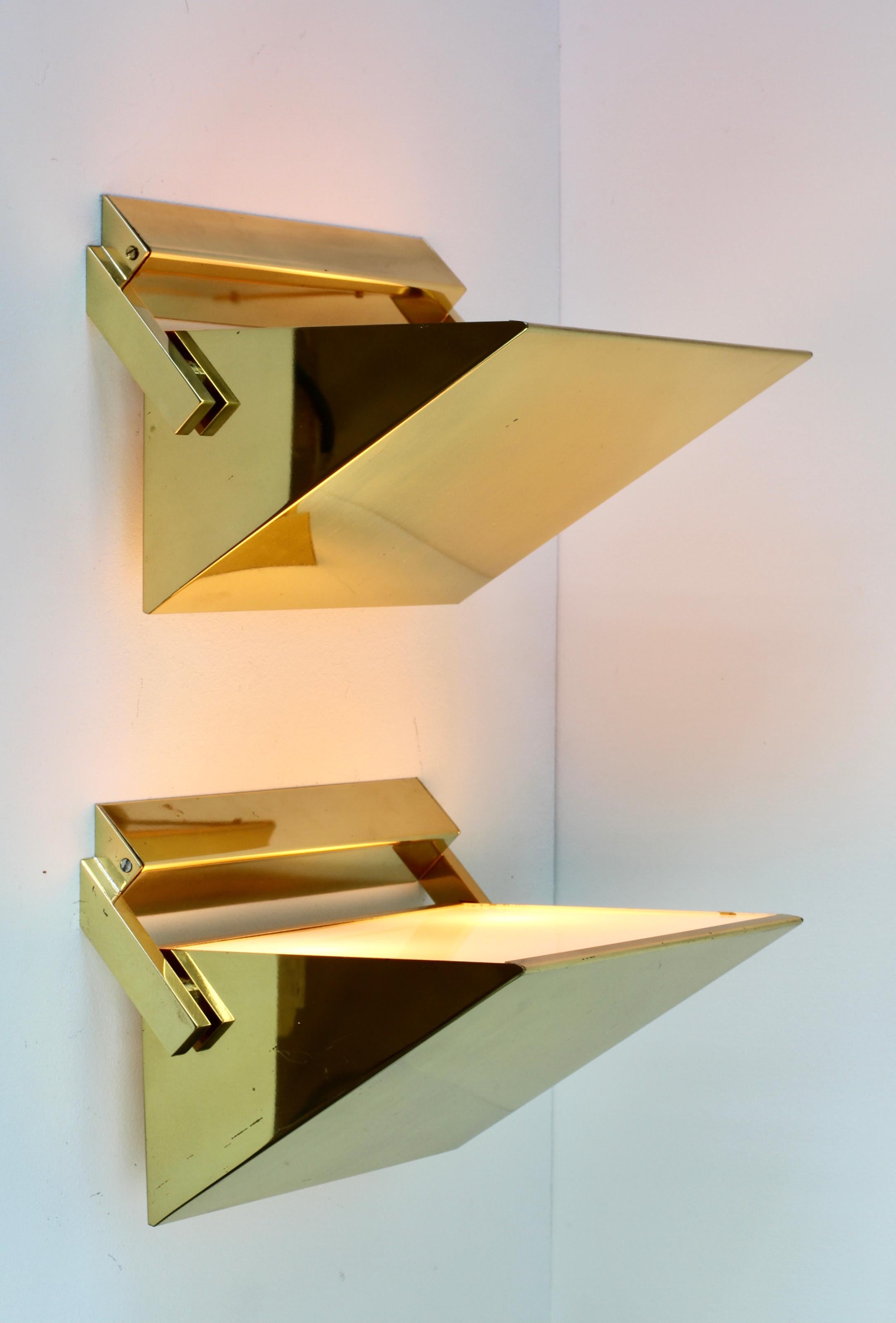 20th Century Florian Schulz 'Attr.' Brass Modernist Adjustable Wall Lights / Sconces, 1970s