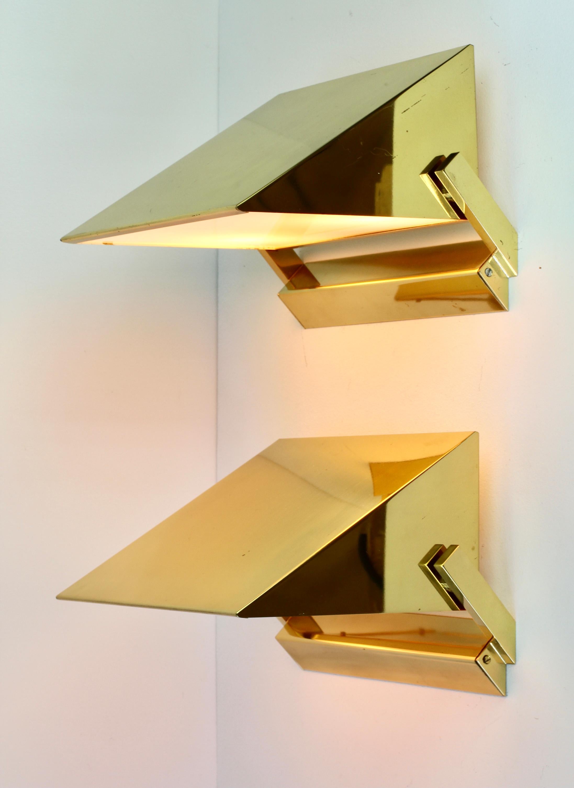 Florian Schulz 'Attr.' Brass Modernist Adjustable Wall Lights / Sconces, 1970s 1