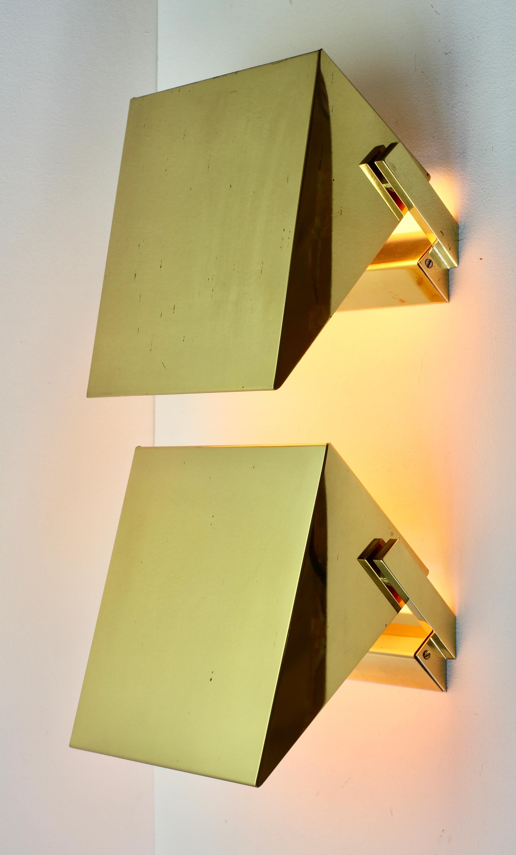 Florian Schulz 'Attr.' Brass Modernist Adjustable Wall Lights / Sconces, 1970s 2