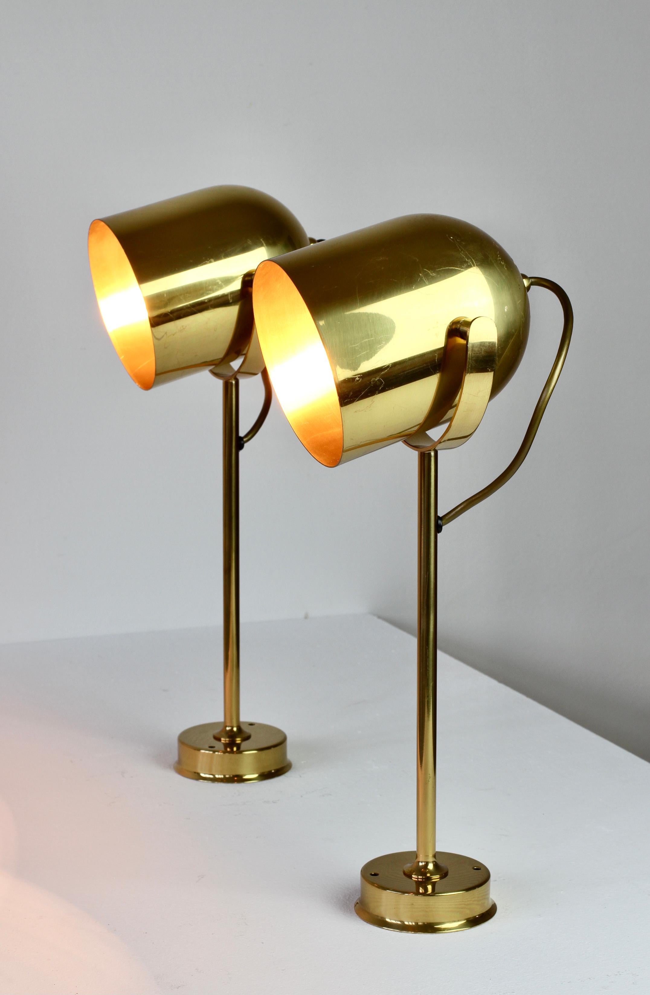 Florian Schulz 'Attr.' Vintage Brass 1970s Adjustable Reading Wall Lamps Lights For Sale 2