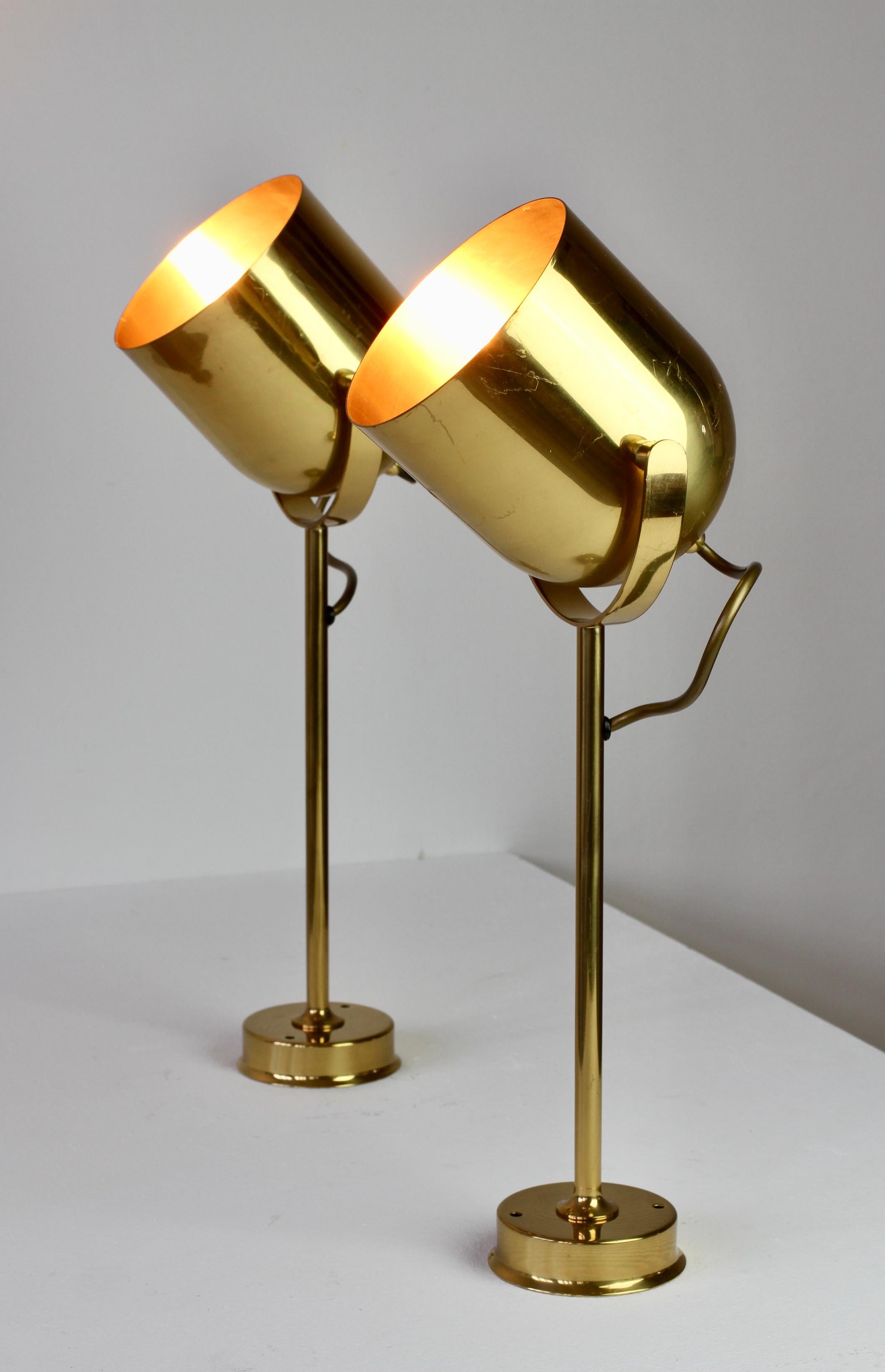 Florian Schulz 'Attr.' Vintage Brass 1970s Adjustable Reading Wall Lamps Lights For Sale 3