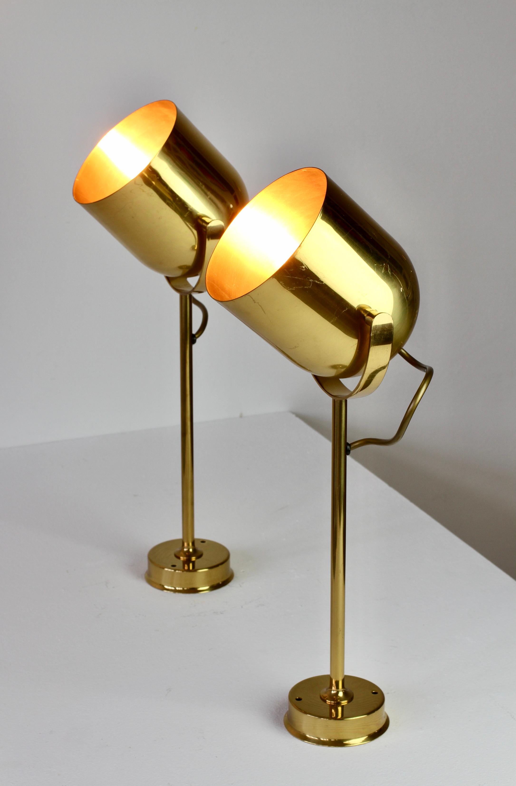 Mid-Century Modern Florian Schulz 'Attr.' Vintage Brass 1970s Adjustable Reading Wall Lamps Lights For Sale