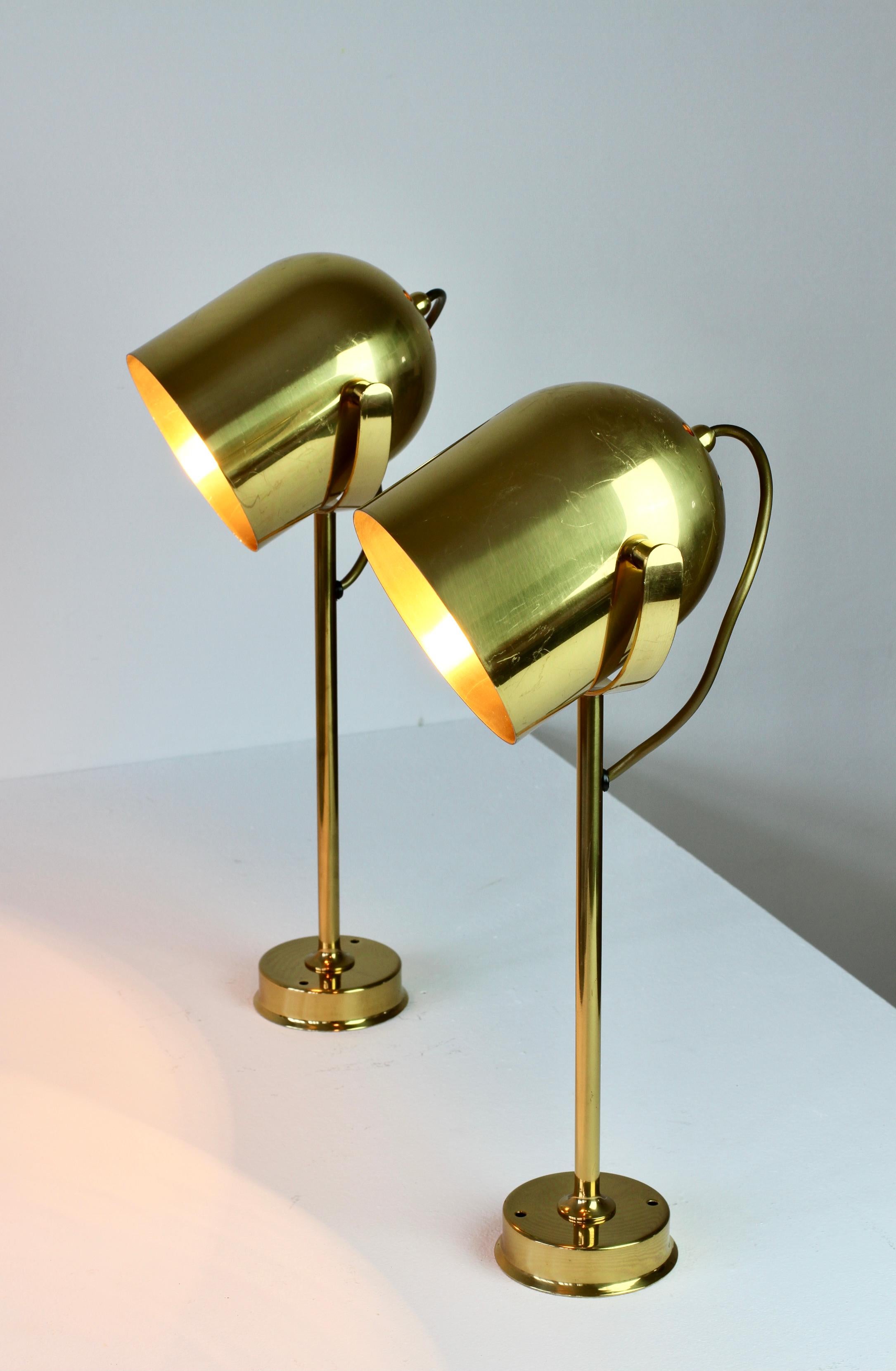German Florian Schulz Vintage Mid-Century Brass 1970s Adjustable Reading Wall Lights For Sale