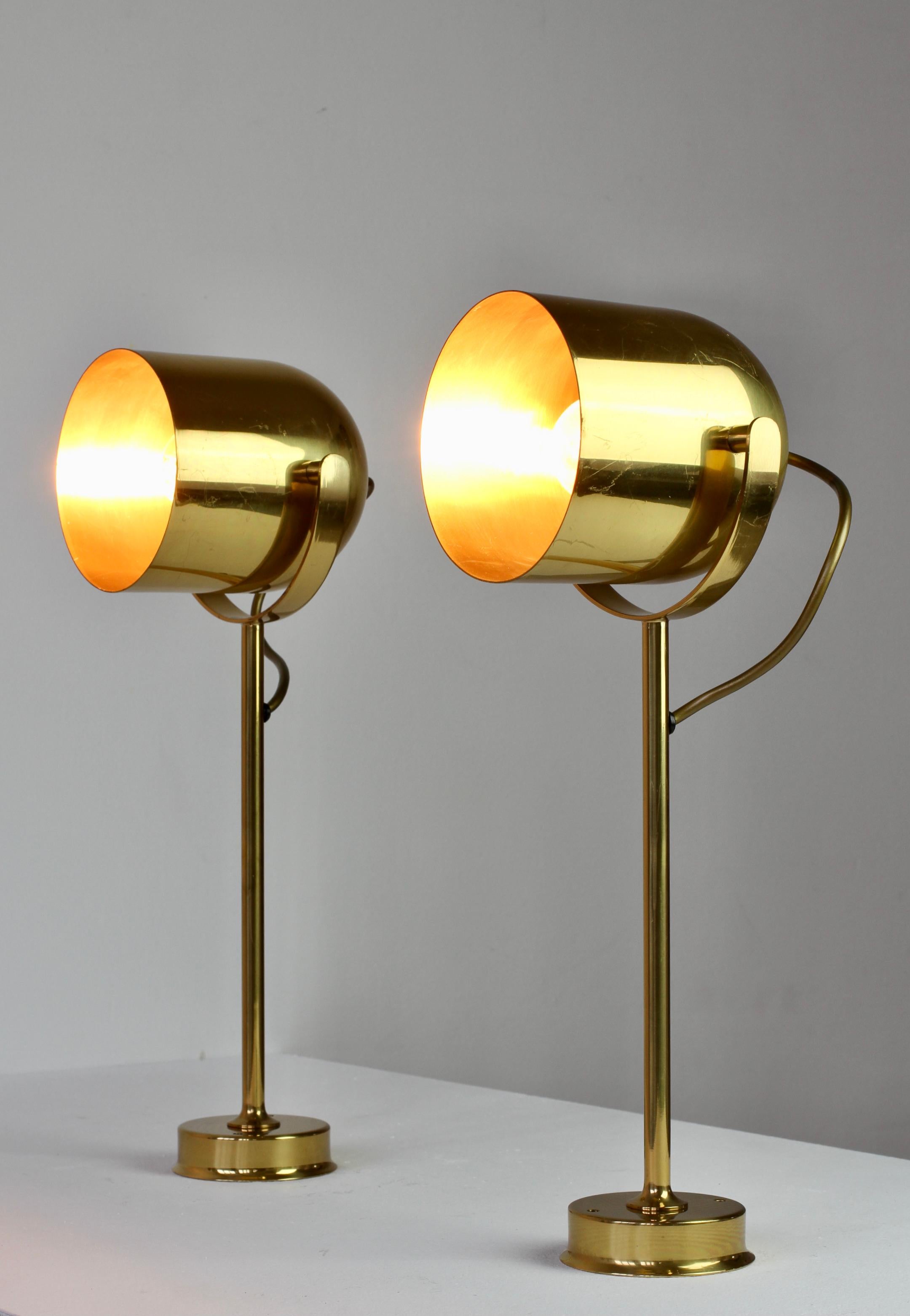 Polished Florian Schulz Vintage Mid-Century Brass 1970s Adjustable Reading Wall Lights For Sale