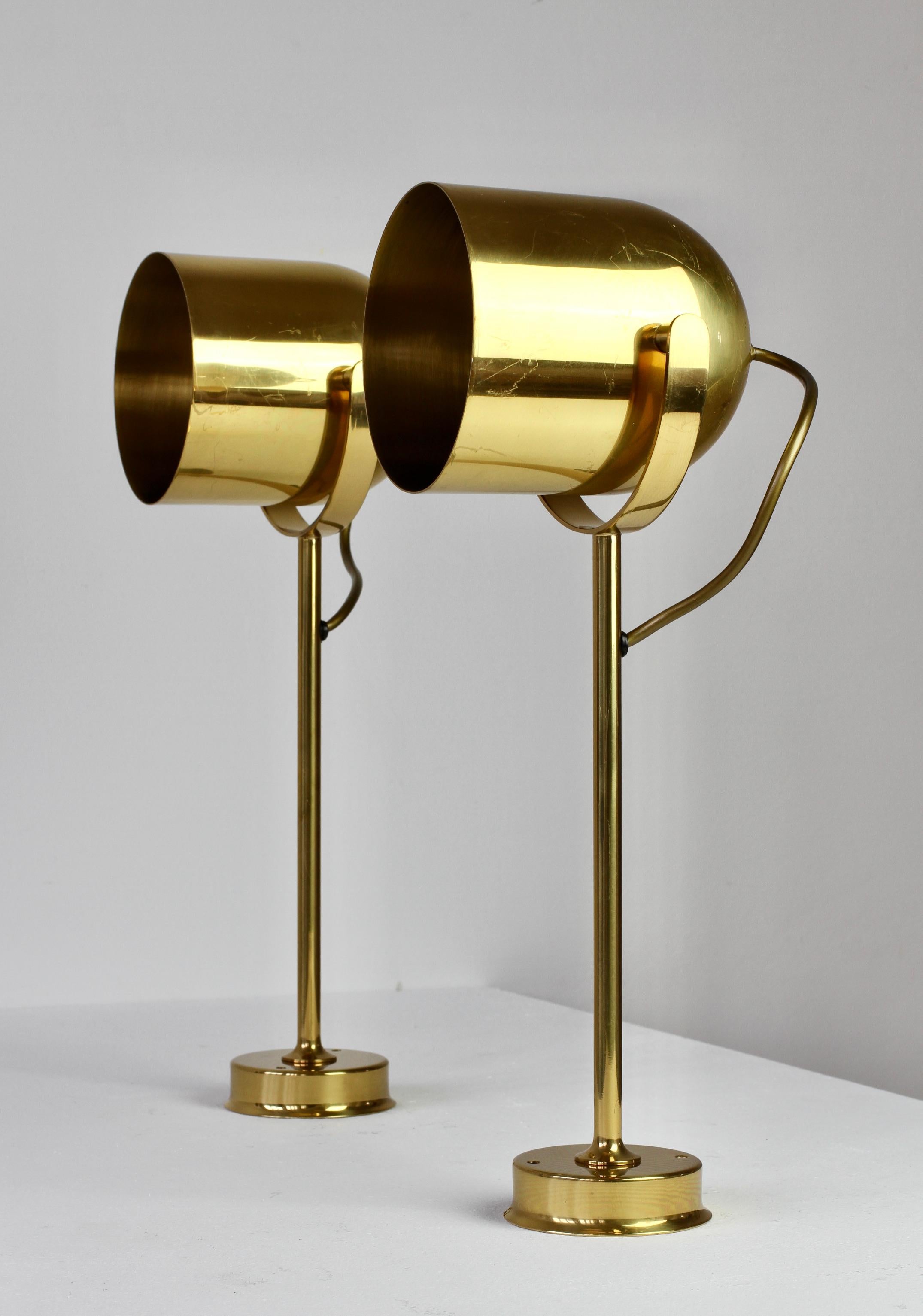 Late 20th Century Florian Schulz 'Attr.' Vintage Brass 1970s Adjustable Reading Wall Lamps Lights For Sale