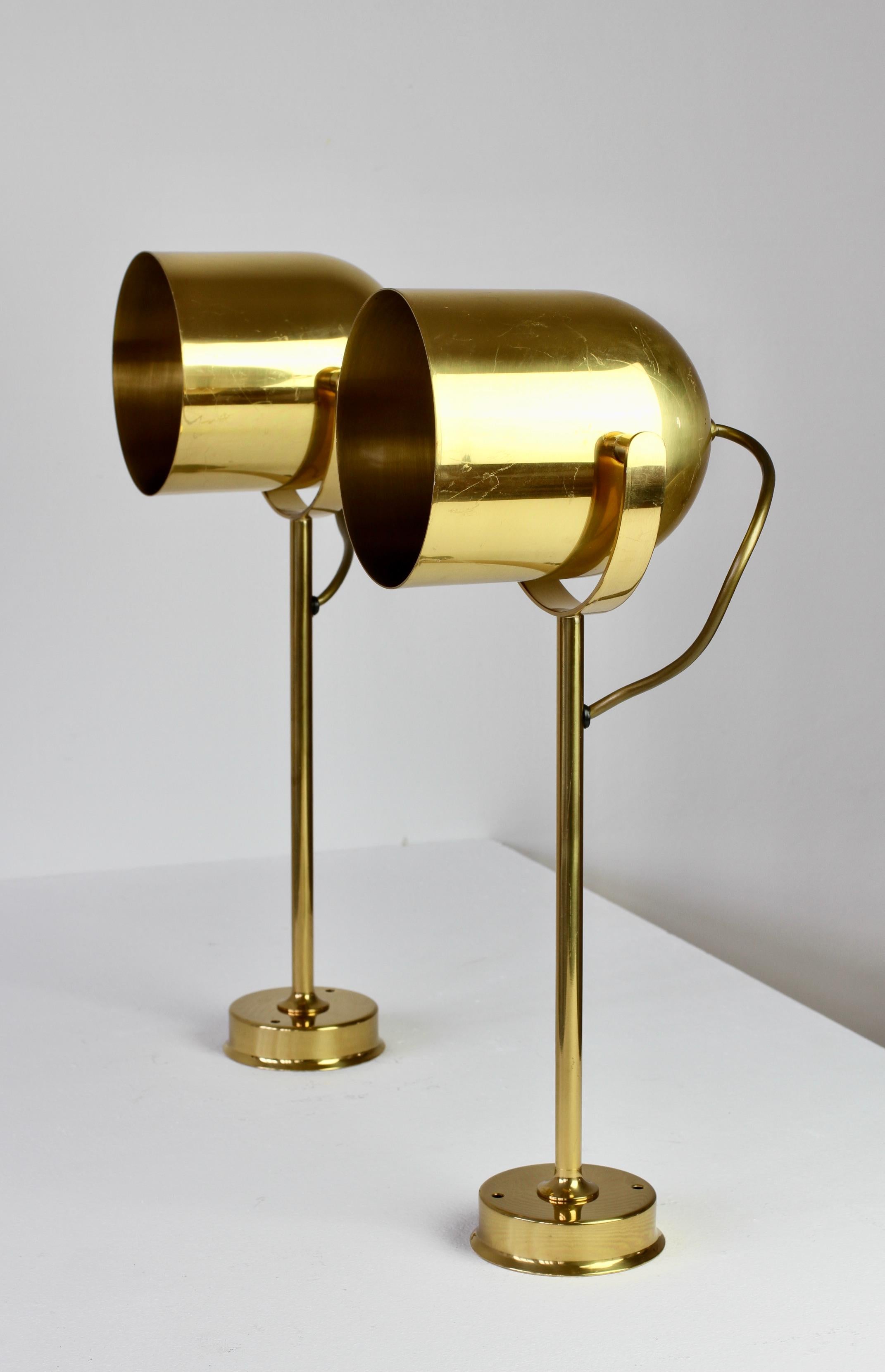 Metal Florian Schulz 'Attr.' Vintage Brass 1970s Adjustable Reading Wall Lamps Lights For Sale
