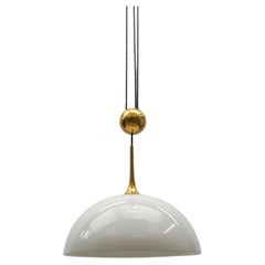 Florian Schulz Brass and Ceramic Pendant Counter Weight Lamp "POSA", 1970s