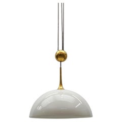 Florian Schulz Brass and Ceramic Pendant Counter Weight Lamp "POSA", 1970s 