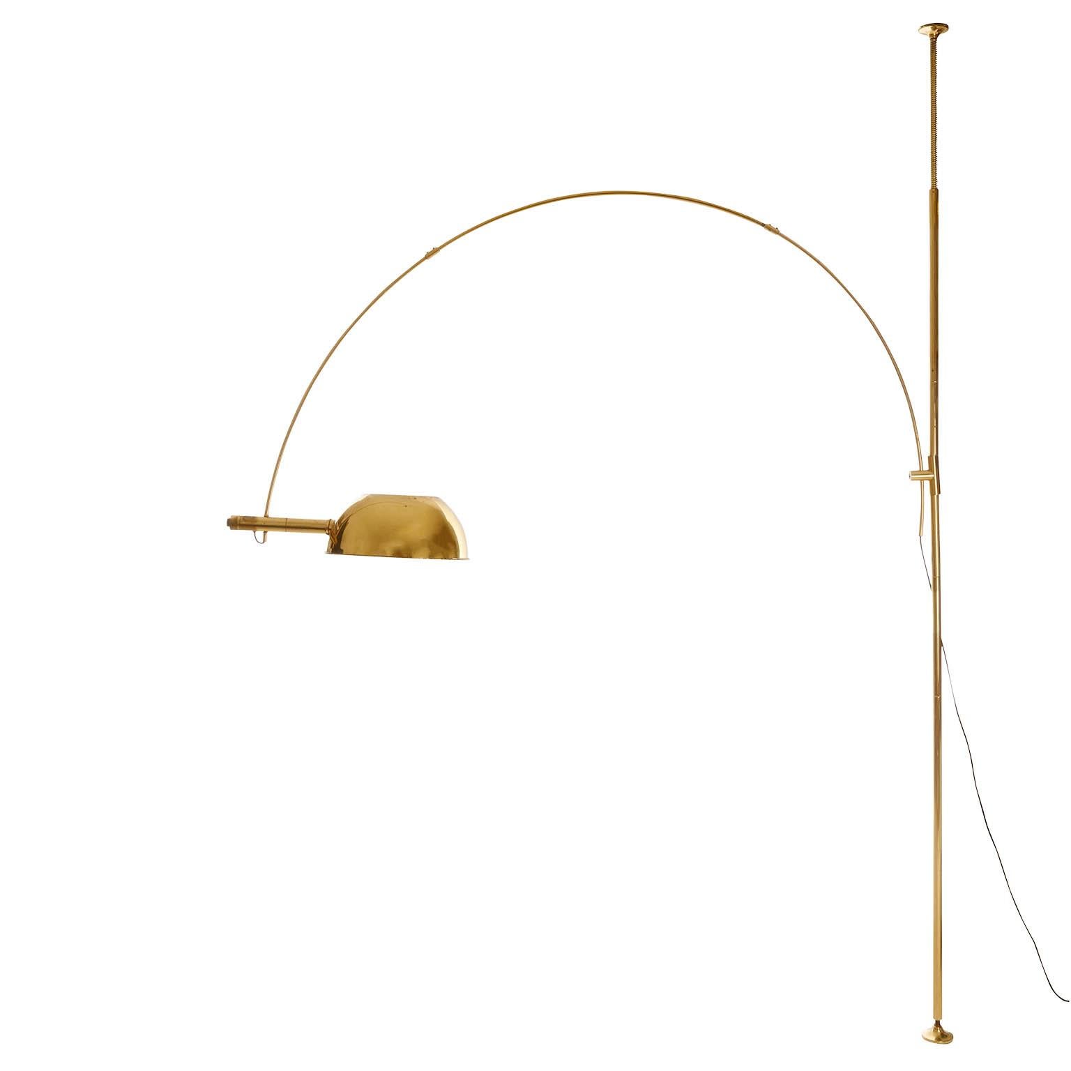German Mid-Century Modern Brass Arc Floor Lamp, Florian Schulz, Height Adjustable, 1970