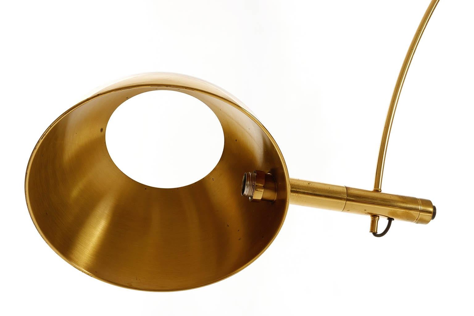 Late 20th Century Mid-Century Modern Brass Arc Floor Lamp, Florian Schulz, Height Adjustable, 1970