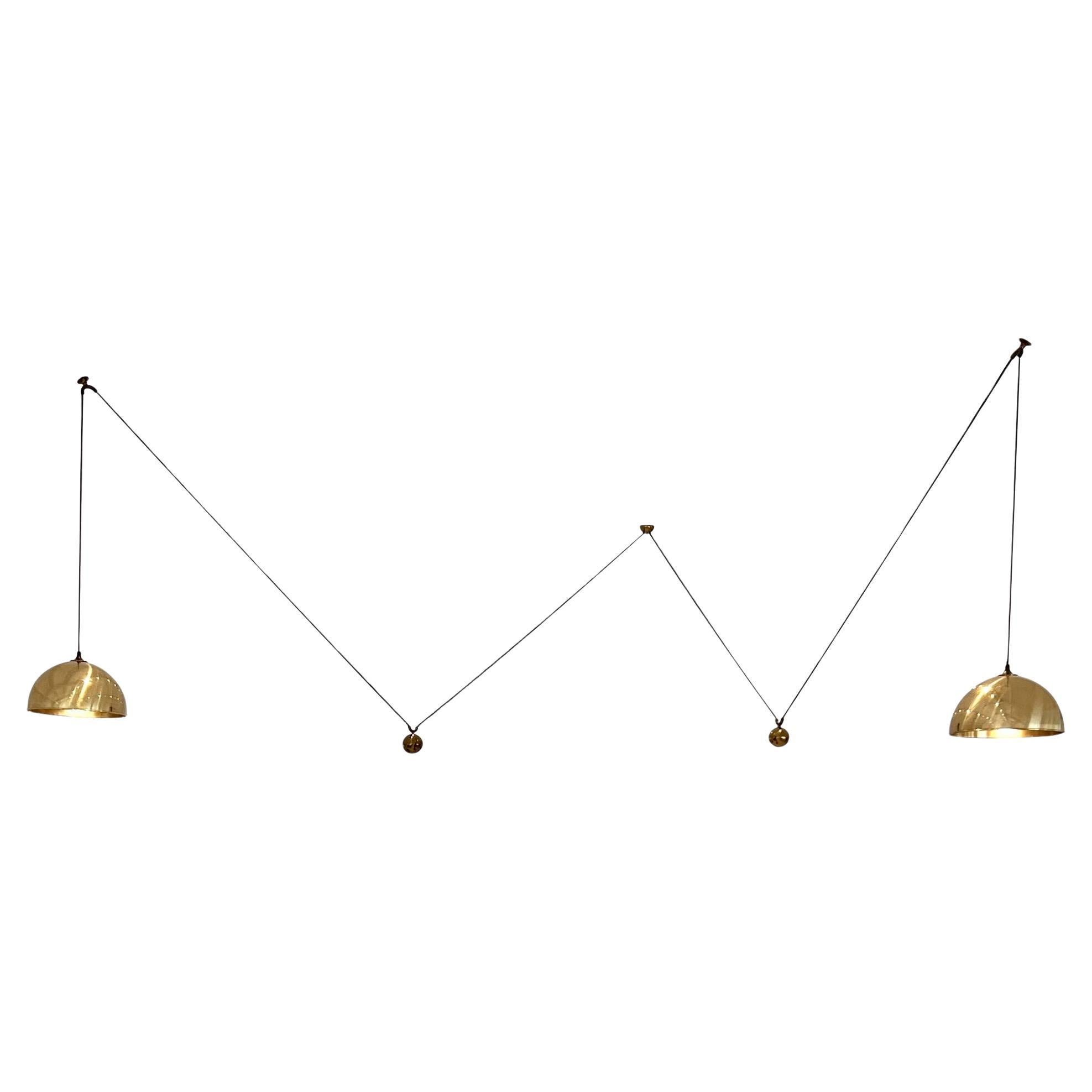 Florian Schulz Brass Double Counter Balance Adjustable Chandelier, 1980s Germany