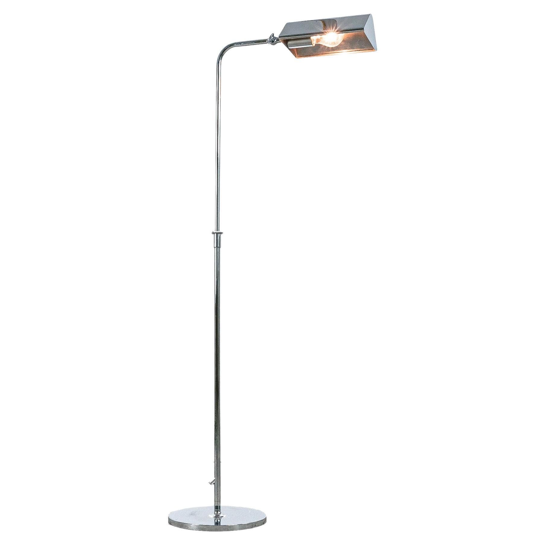 Florian Schulz Chrome Brass Floor Lamp with Adjustable Shade and Stem, 1970 For Sale
