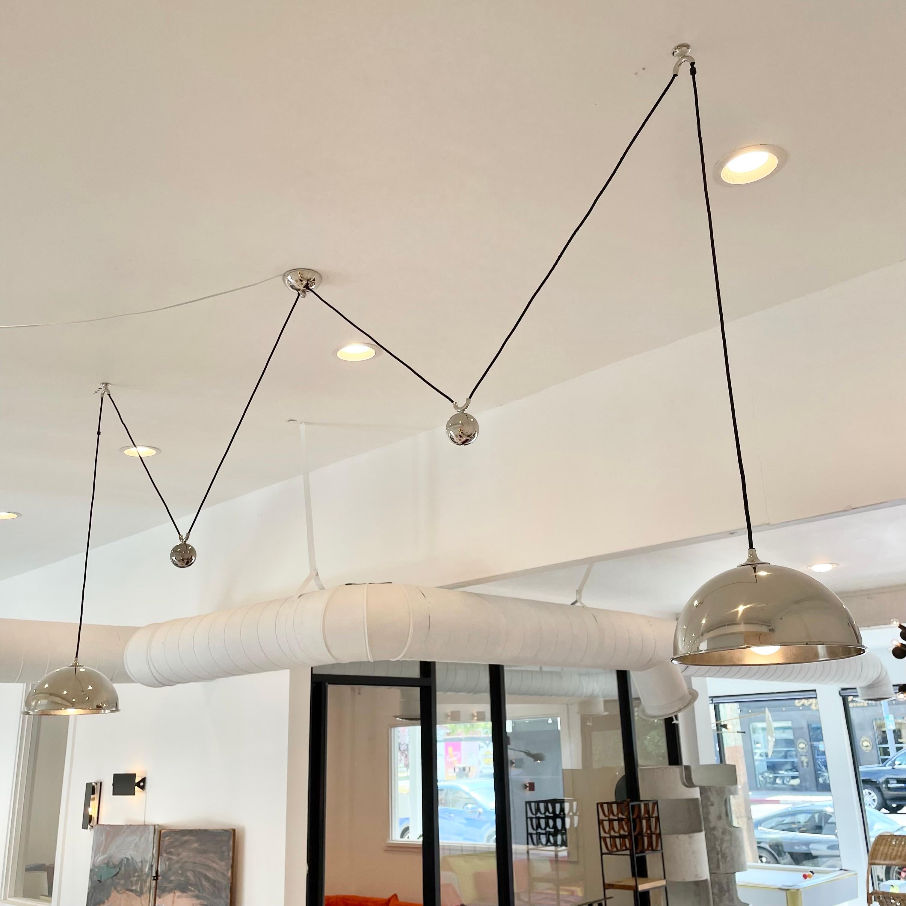 Florian Schulz Chrome Double Counter Balance Chandelier, 1980s, Germany 4