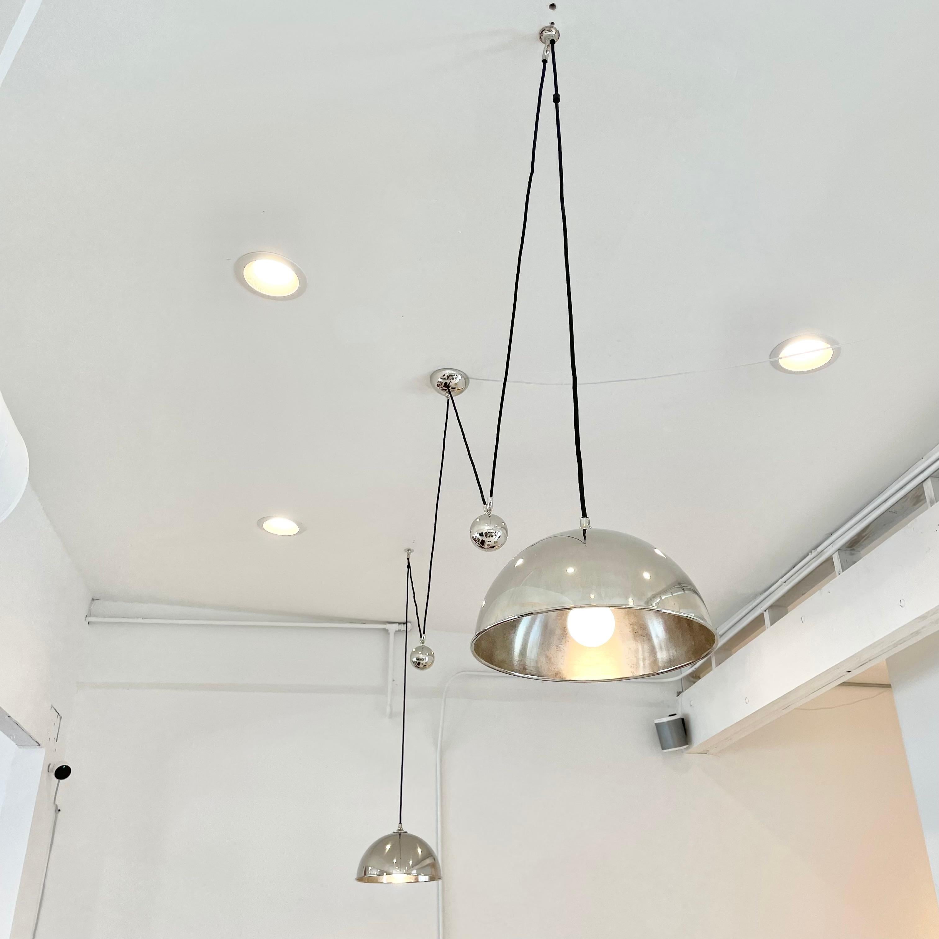 Mid-Century Modern Florian Schulz Chrome Double Counter Balance Chandelier, 1980s, Germany
