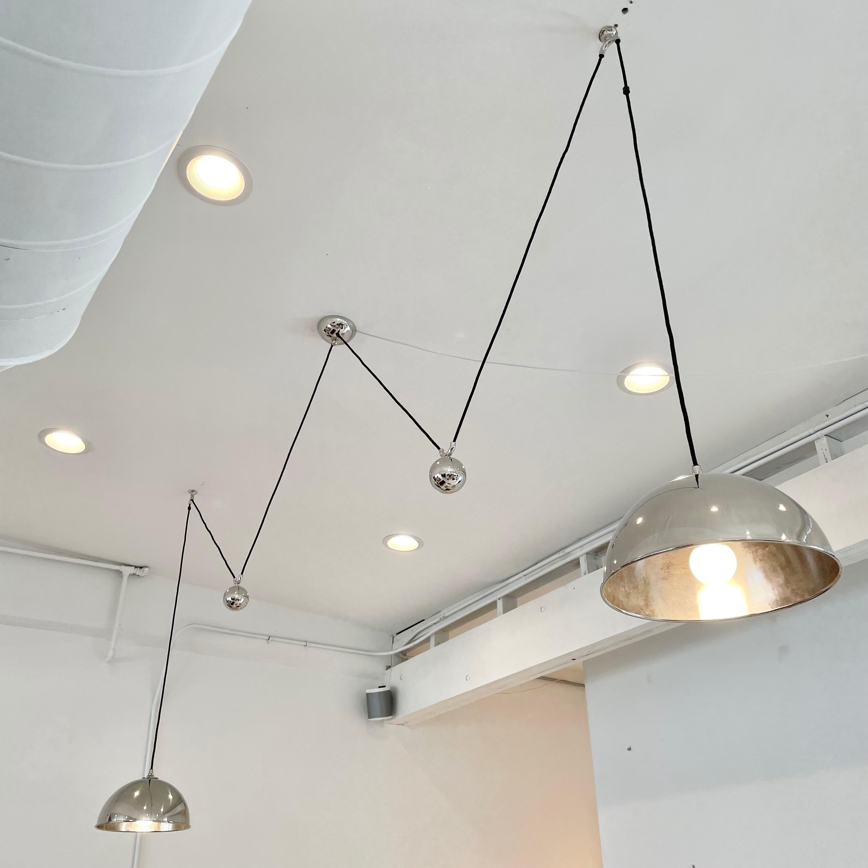 Florian Schulz Chrome Double Counter Balance Chandelier, 1980s, Germany In Good Condition In Los Angeles, CA