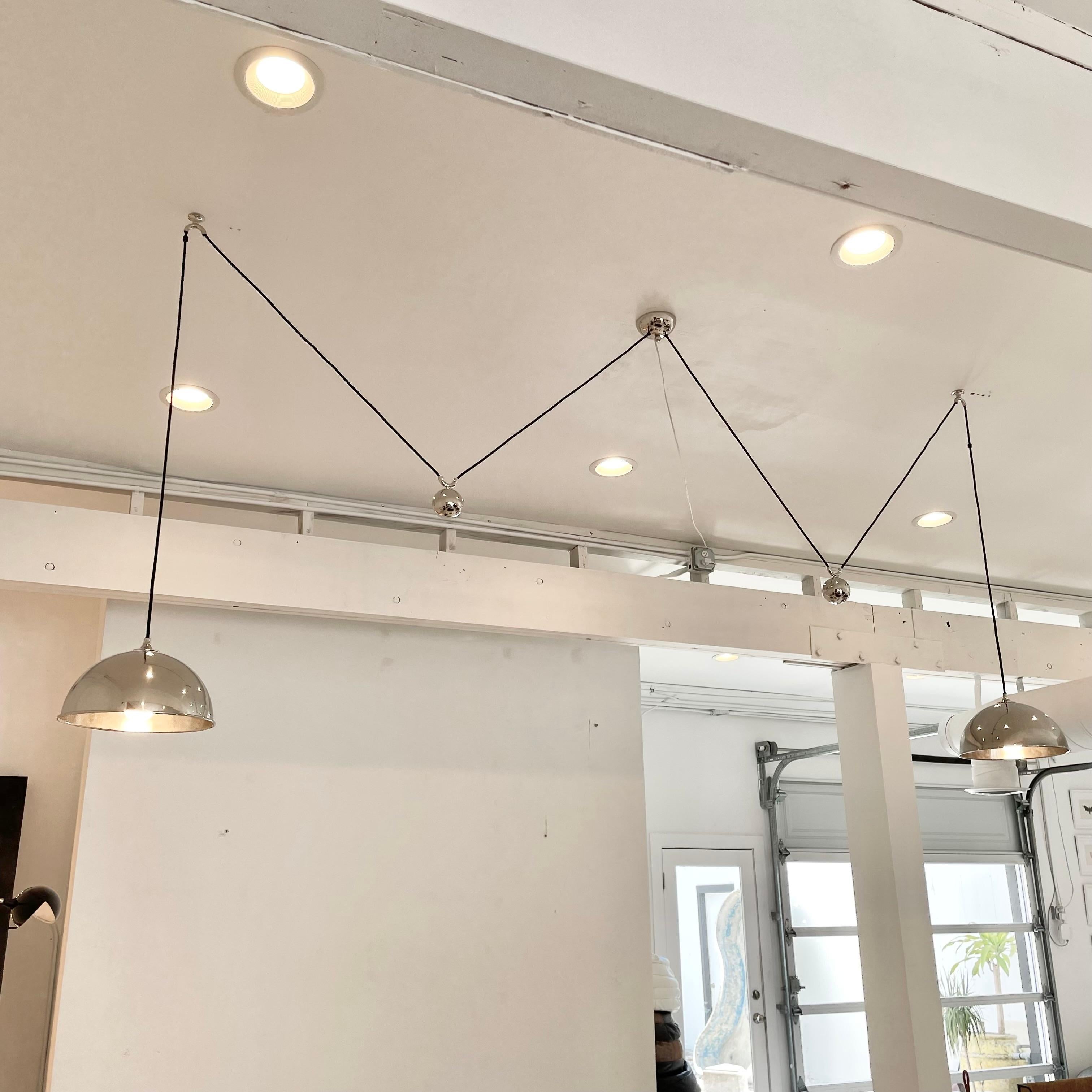 Late 20th Century Florian Schulz Chrome Double Counter Balance Chandelier, 1980s, Germany