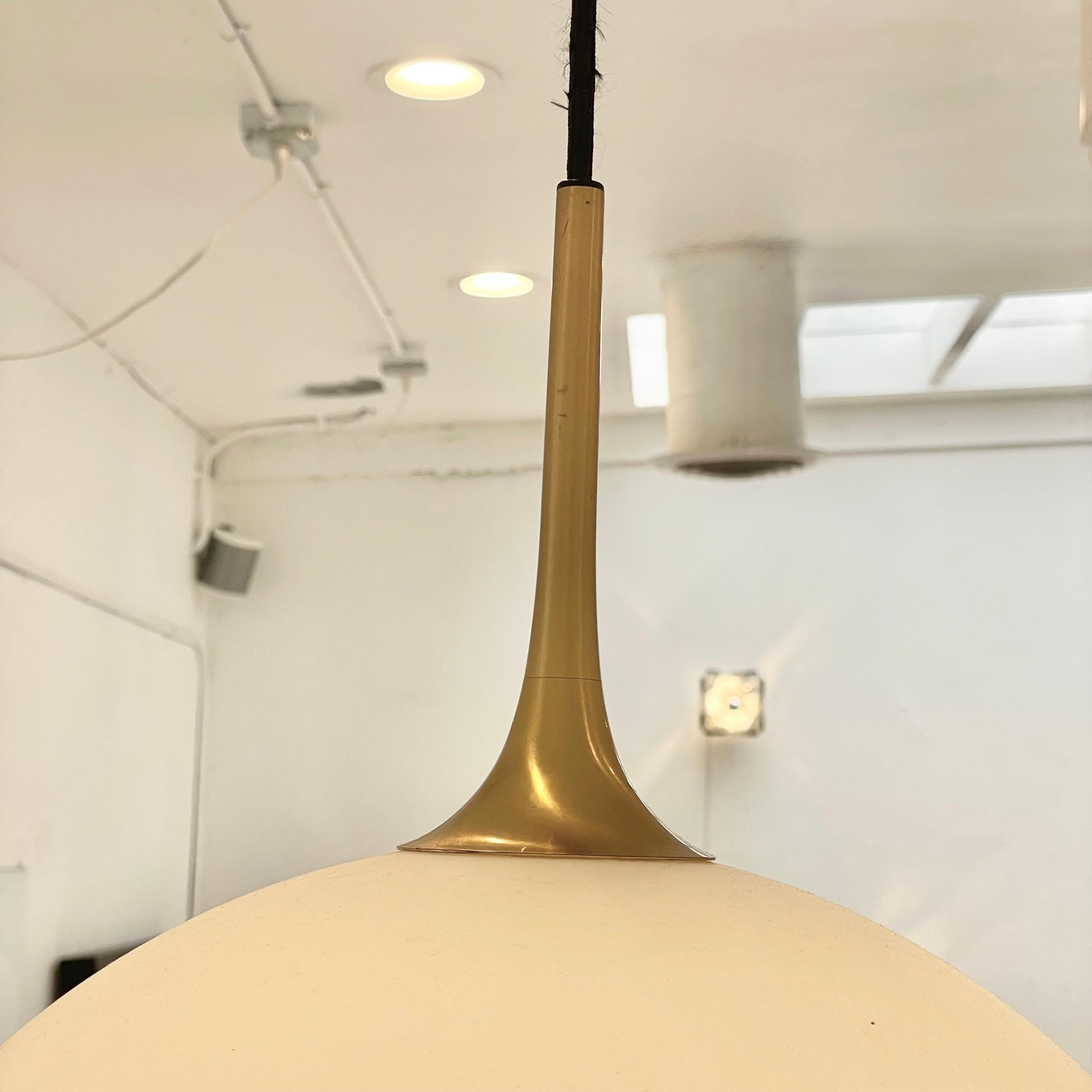 Brass Florian Schulz Counter Balance Pendant with Frosted Glass Shade, 1970s Germany For Sale