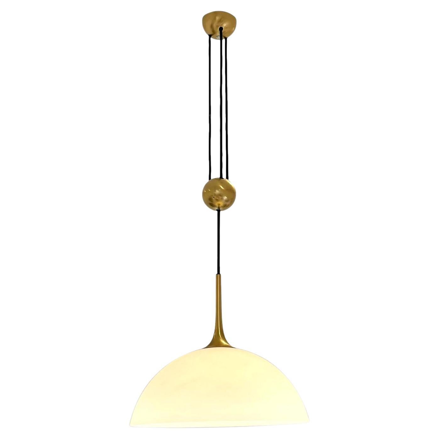 Florian Schulz Counter Balance Pendant with Frosted Glass Shade, 1970s Germany For Sale