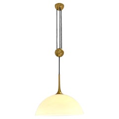 Vintage Florian Schulz Counter Balance Pendant with Frosted Glass Shade, 1970s Germany