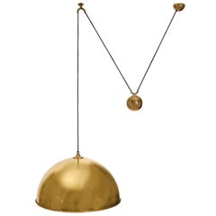 Florian Schulz Dome Pendant Light, Brass Counterweight Counter Balance, 1970