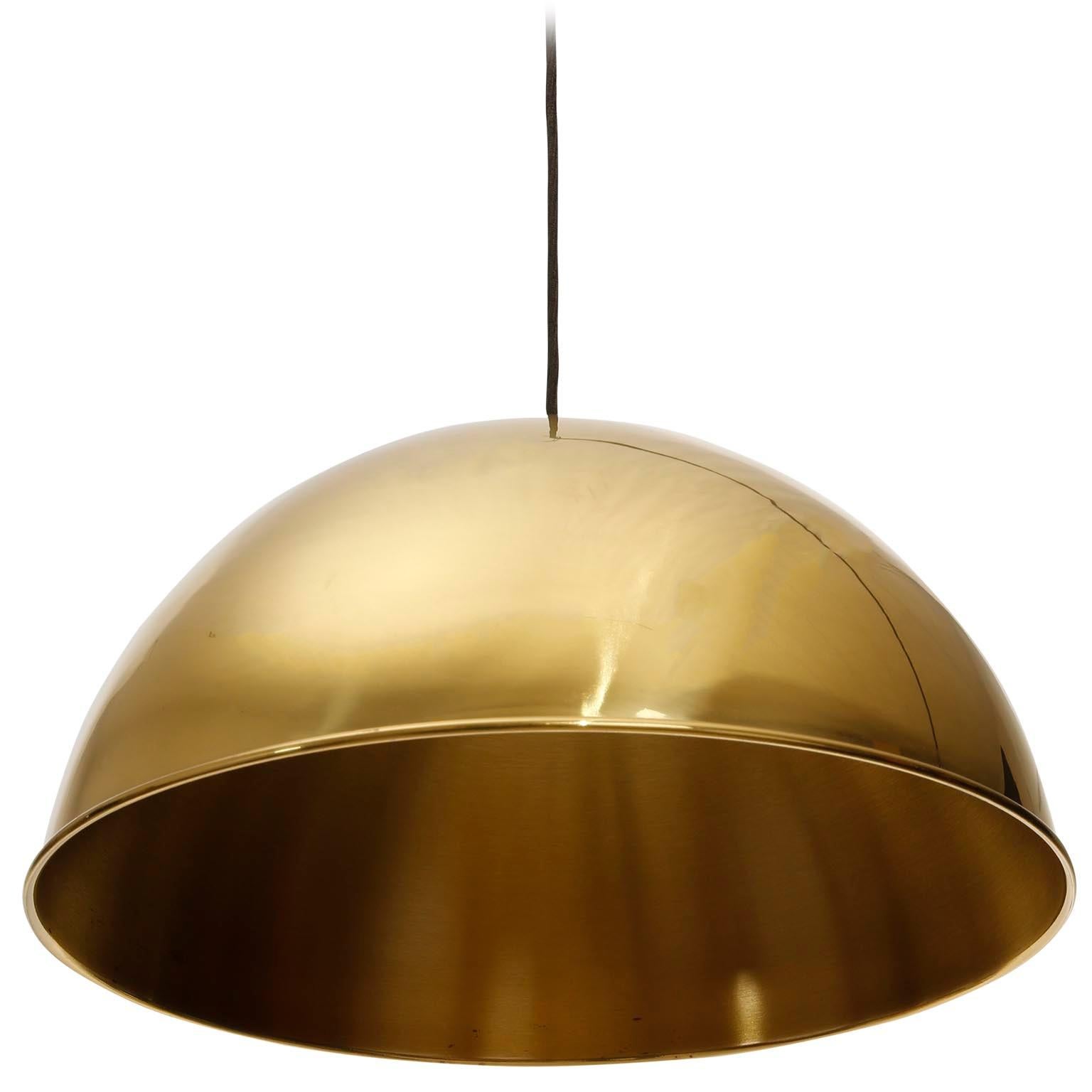 Patinated Florian Schulz Dome Pendant Light, Brass Counterweight Counter Balance, 1970