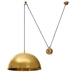 Florian Schulz Dome Pendant Light, Brass Counterweight Counter Balance, 1970