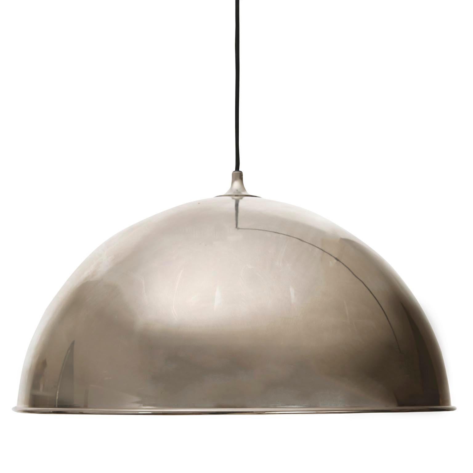 Mid-Century Modern Florian Schulz Dome Pendant Light, Patinated Nickel, Counterweight, 1970