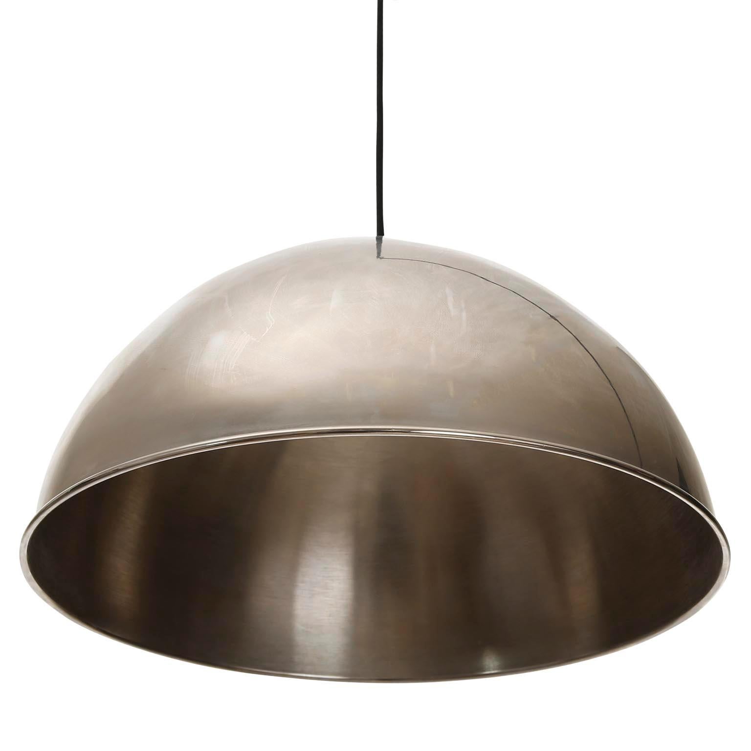 Plated Florian Schulz Dome Pendant Light, Patinated Nickel, Counterweight, 1970