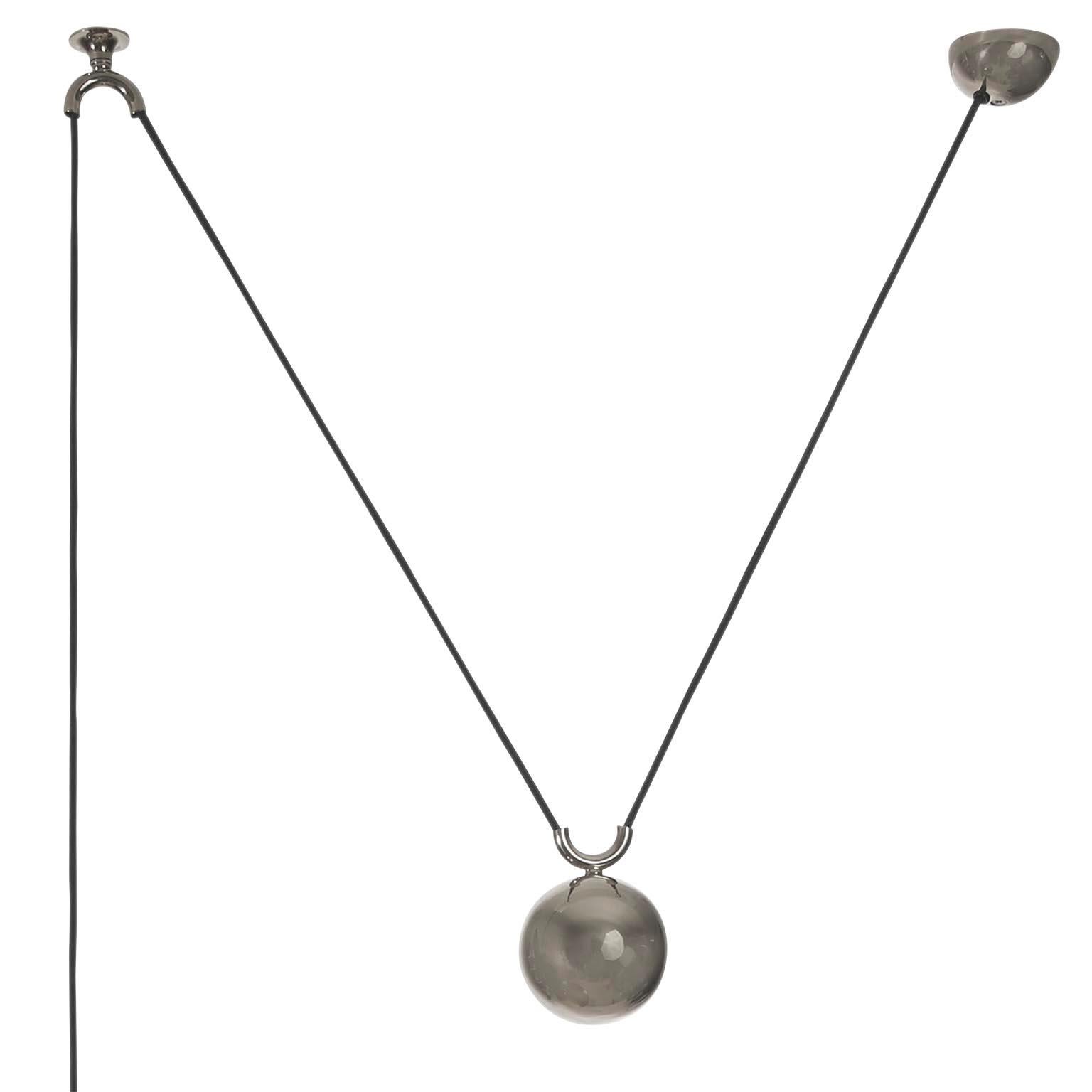 Late 20th Century Florian Schulz Dome Pendant Light, Patinated Nickel, Counterweight, 1970