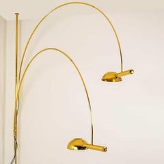 Lampadaire à arc en laiton à double boule de Florian Schulz, hauteur réglable, 1970