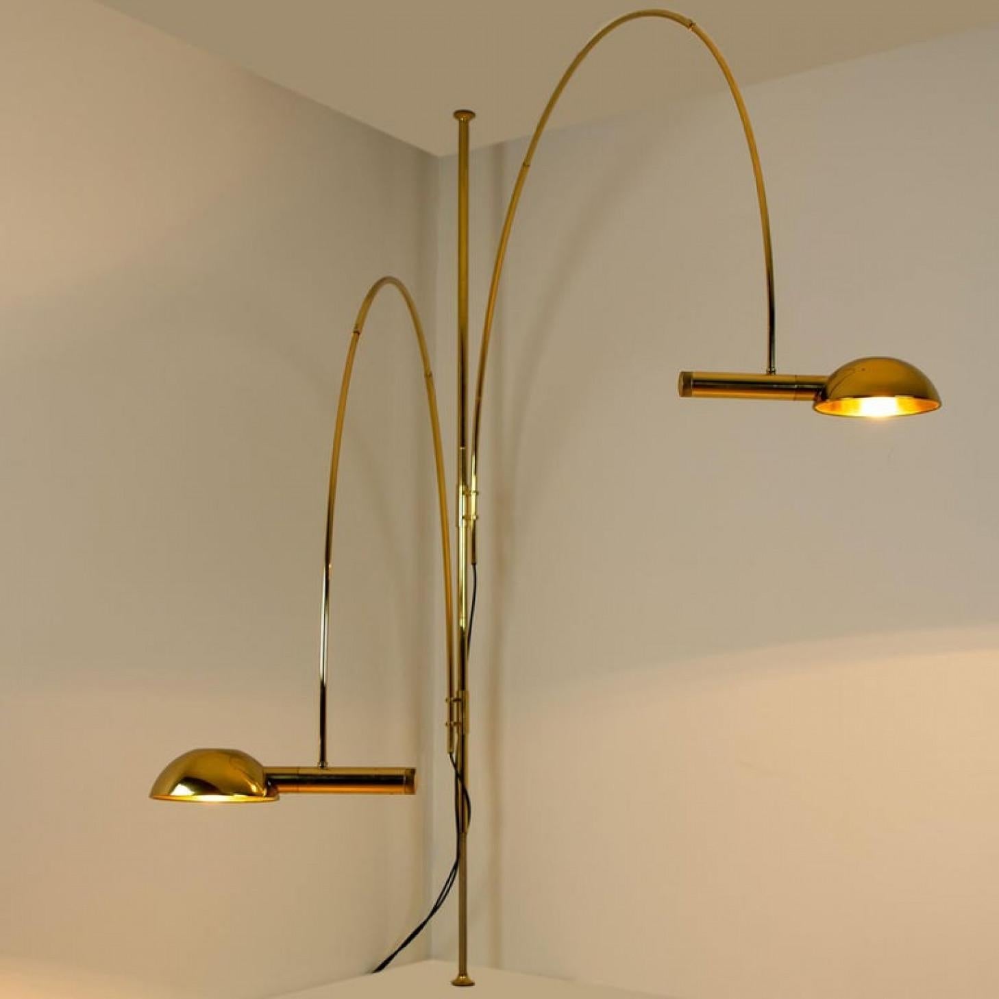 Mid-Century Modern Florian Schulz Double Ball Brass Arc Floor Lamp, Height Adjustable, 1970 For Sale
