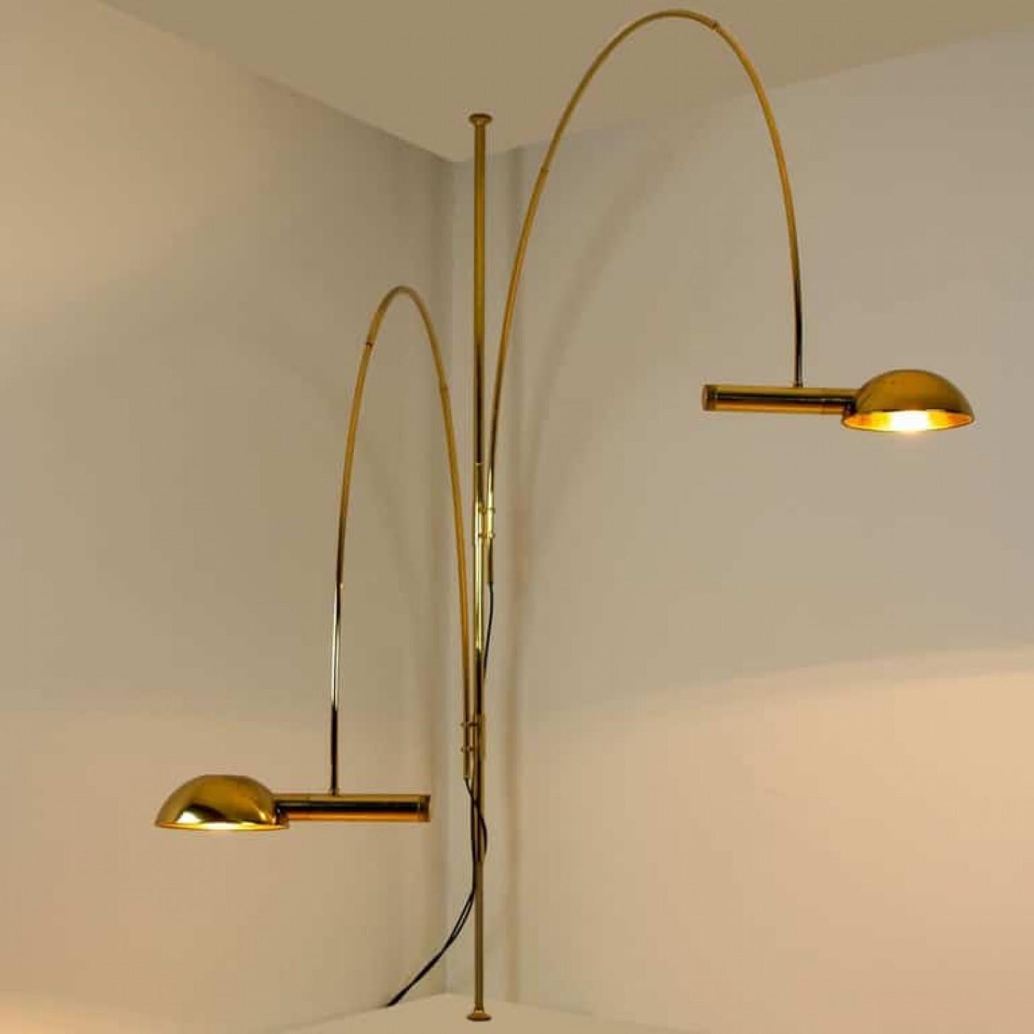 Mid-Century Modern Florian Schulz Double Ball Brass Arc Floor Lamp, Height Adjustable, 1970 For Sale