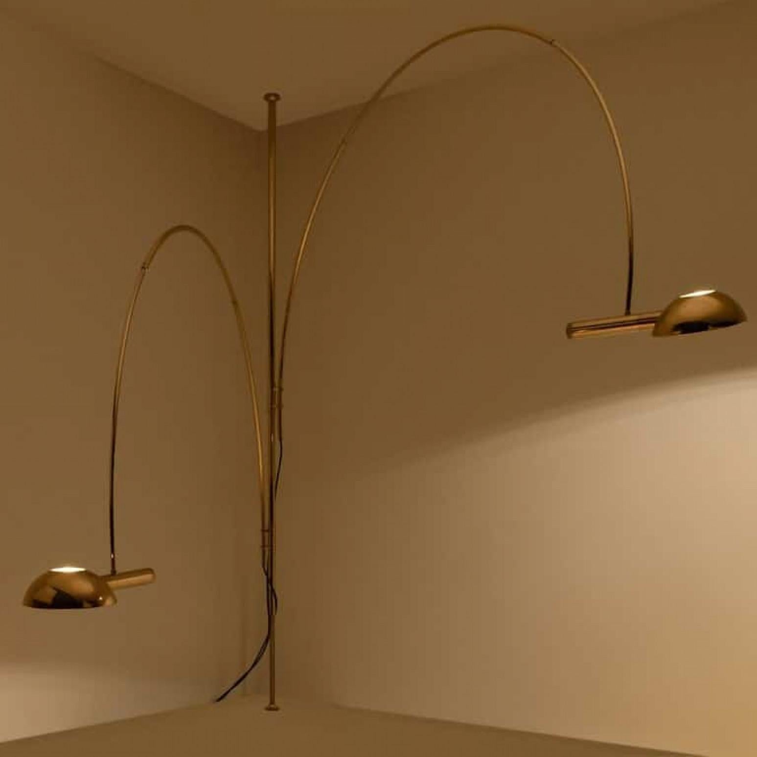 Metal Florian Schulz Double Ball Brass Arc Floor Lamp, Height Adjustable, 1970 For Sale