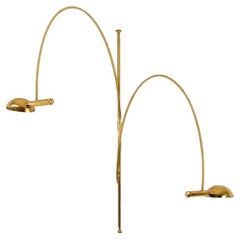 Florian Schulz Double Ball Brass Arc Floor Lamp, Height Adjustable, 1970