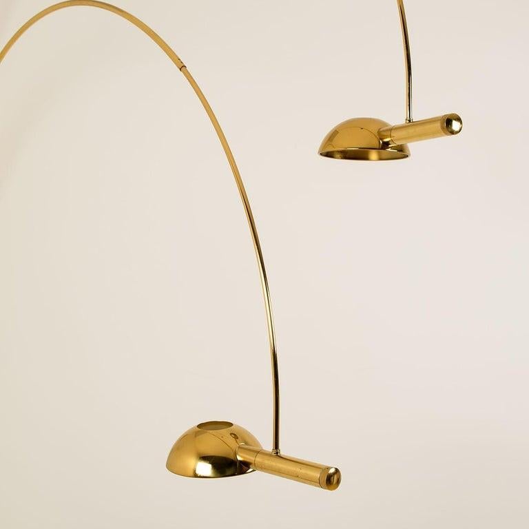 Mid-Century Modern Florian Schulz Double Ball Brass Arc Floor Lamp, Height Adjustable, 1970