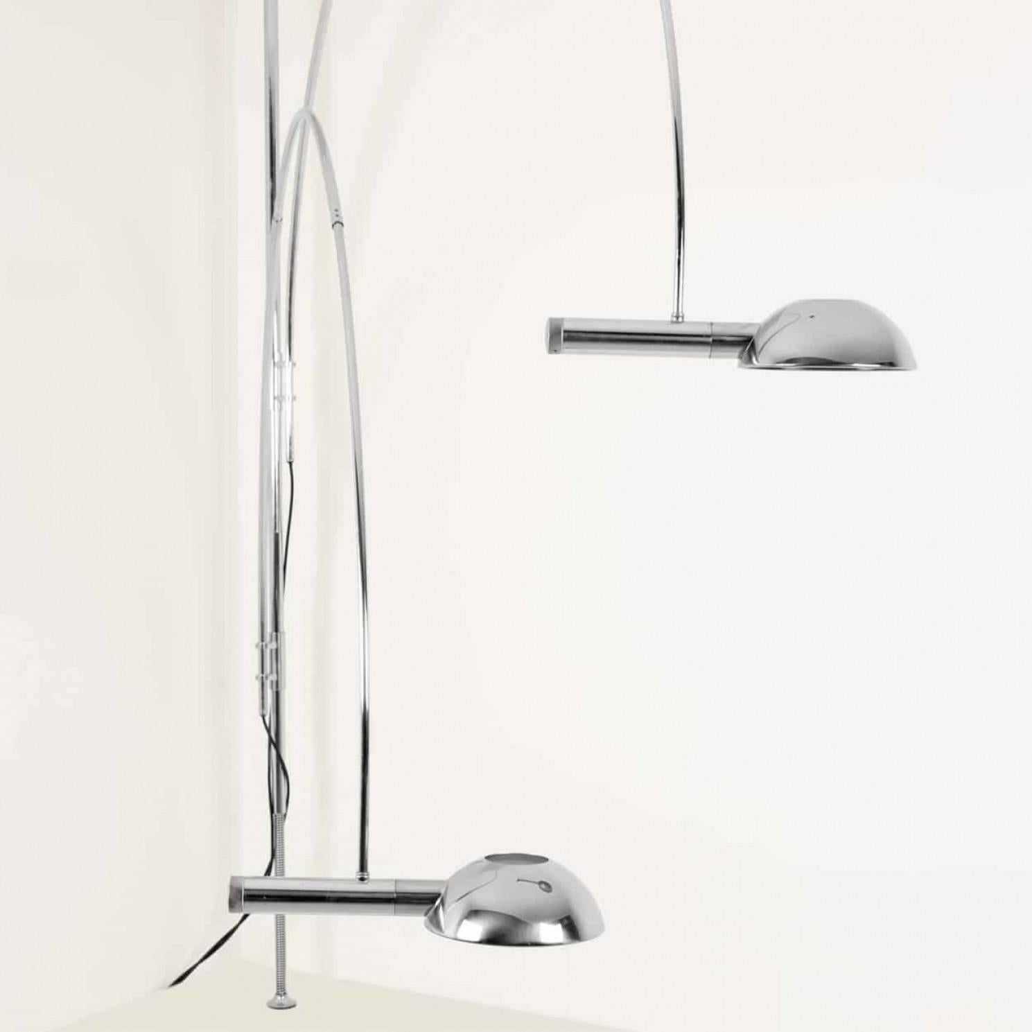 Florian Schulz Double Ball Chrome Arc Floor Lamp, Height Adjustable, 1970 For Sale 2