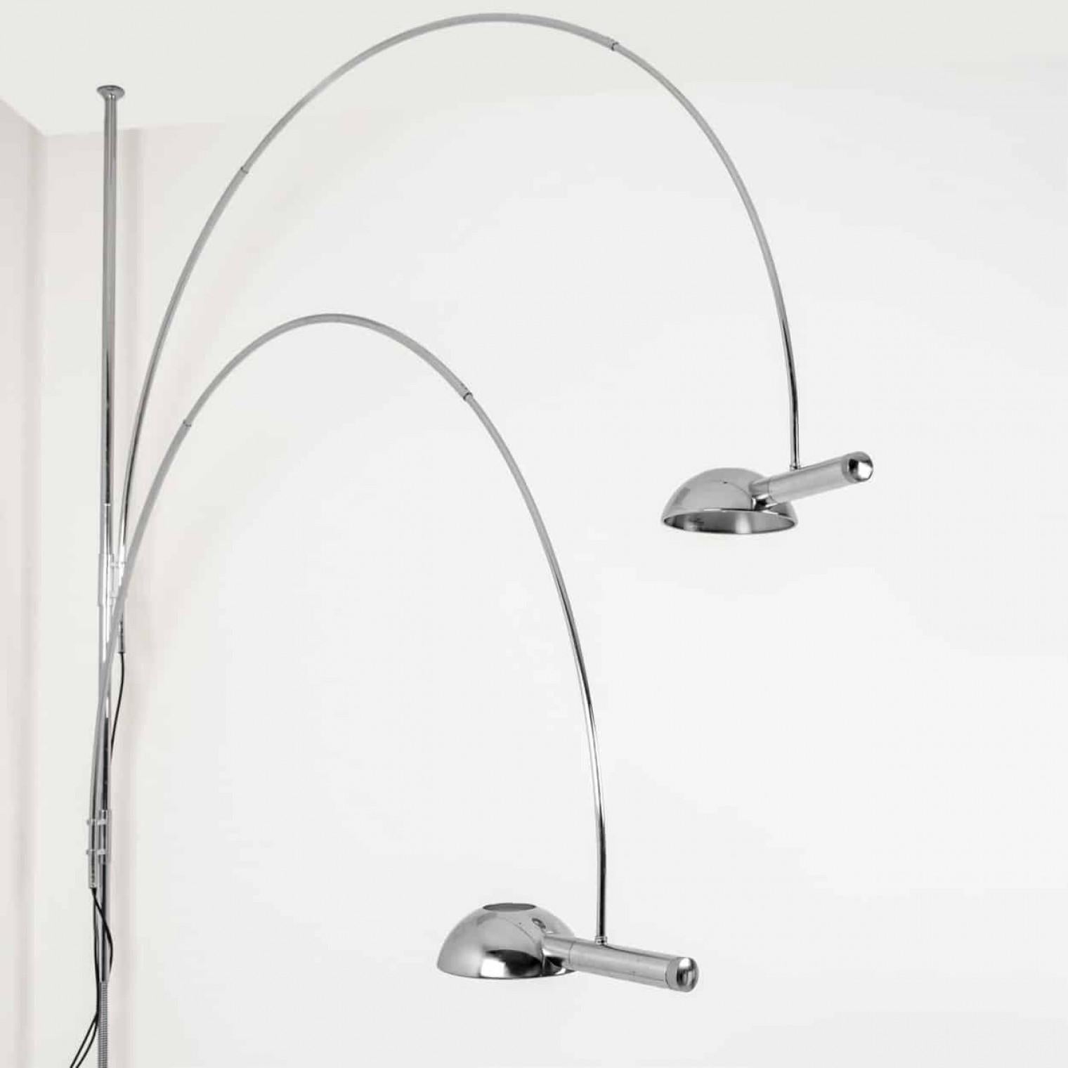 Florian Schulz Double Ball Chrome Arc Floor Lamp, Height Adjustable, 1970 For Sale 6