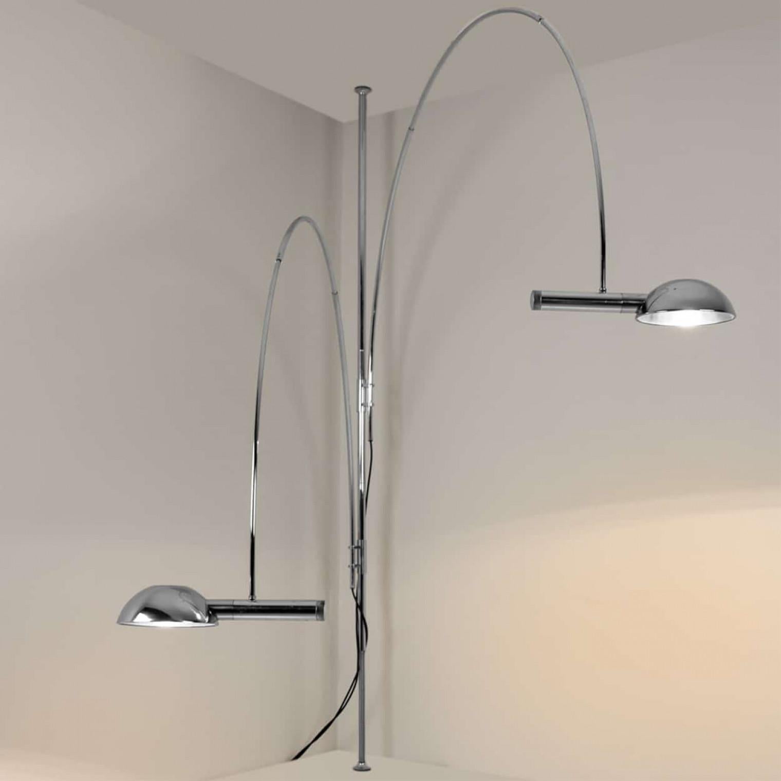 Other Florian Schulz Double Ball Chrome Arc Floor Lamp, Height Adjustable, 1970 For Sale