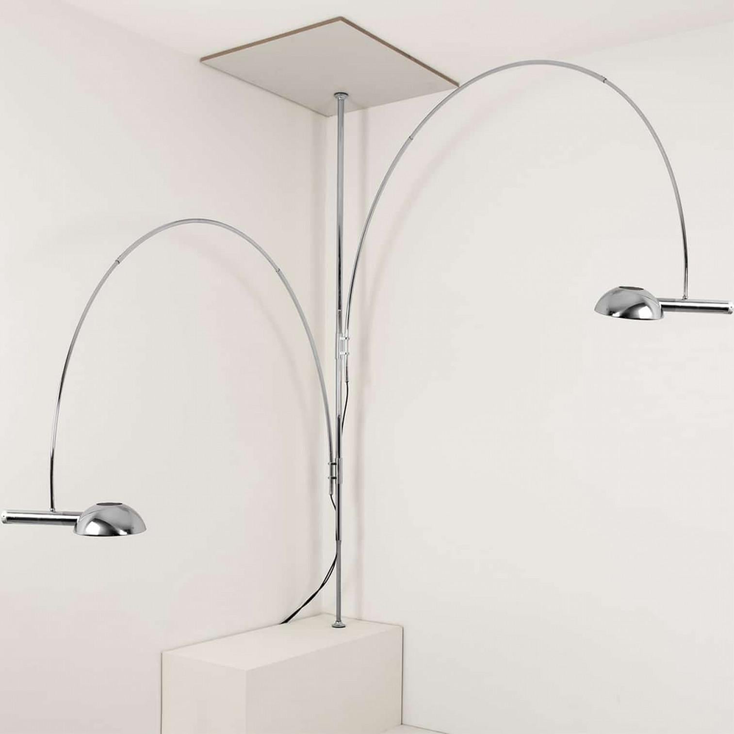 Florian Schulz Double Ball Chrome Arc Floor Lamp, Height Adjustable, 1970 en venta 1