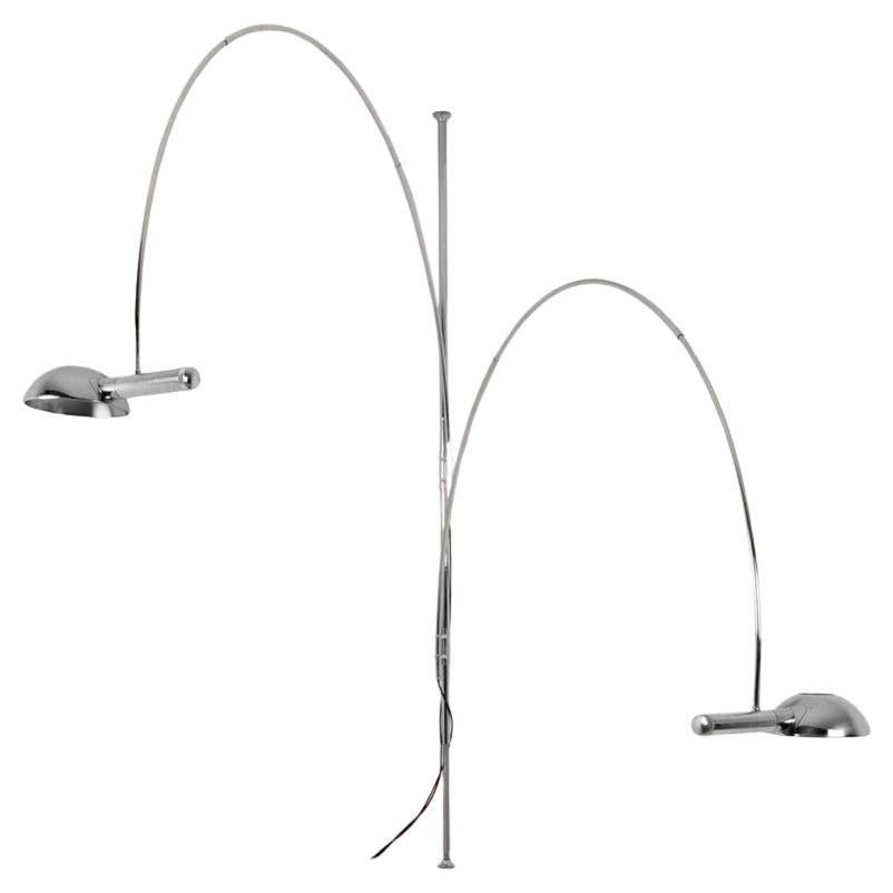 Florian Schulz Double Ball Chrome Arc Floor Lamp, Height Adjustable, 1970 For Sale