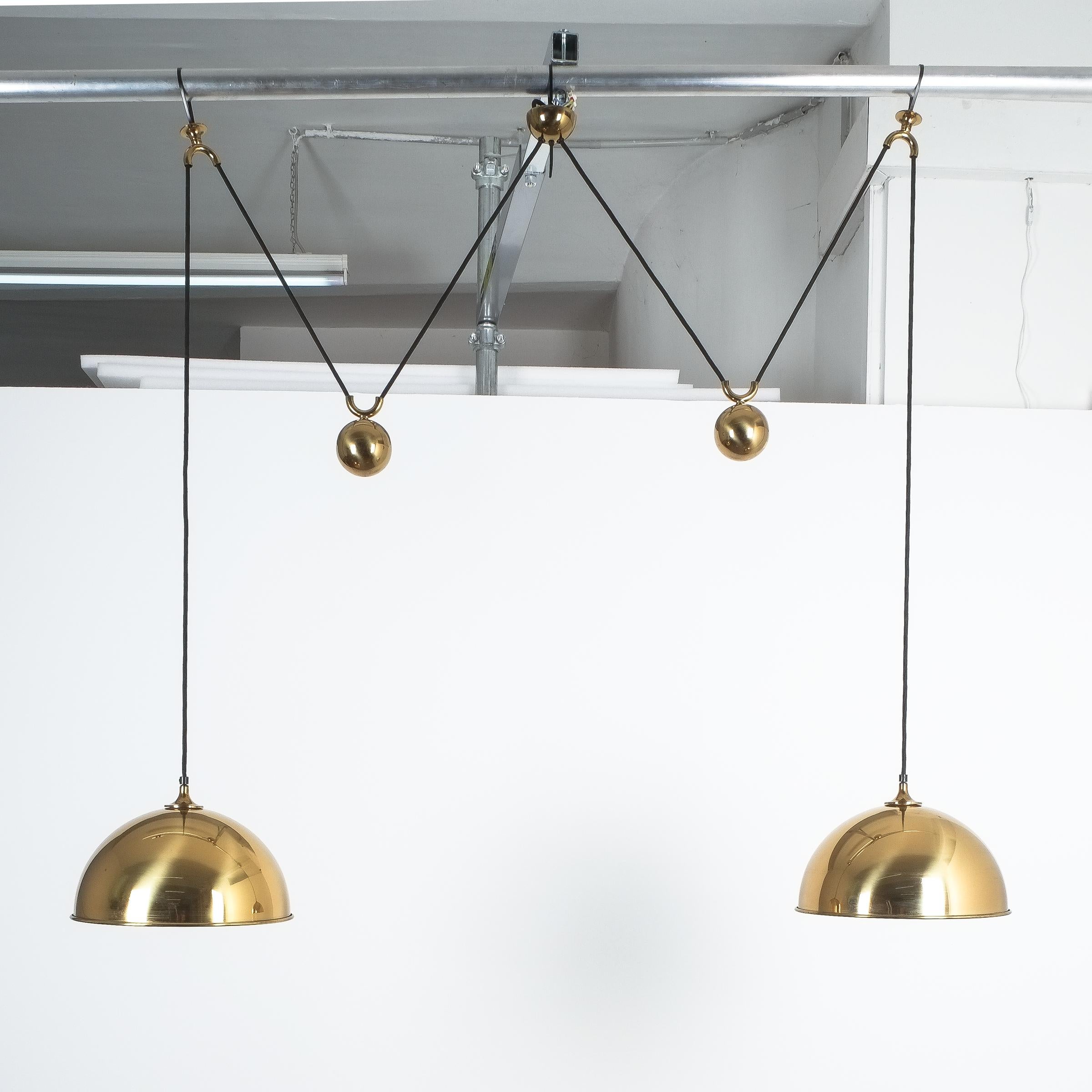 Mid-Century Modern Florian Schulz Double Counter Balance Brass Pendants