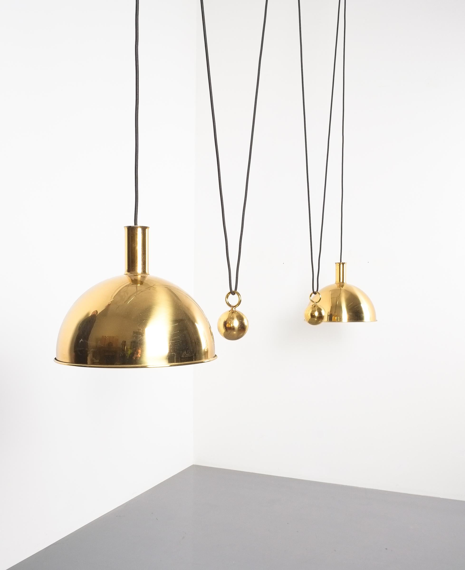 Mid-Century Modern Florian Schulz Double Counter Balance Brass Pendants