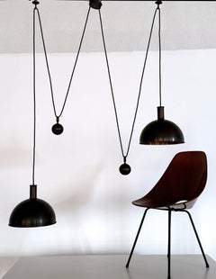 Florian Schulz Early Rare Double DUOS Counterweight Pendant Lamp in Brass, 1960s