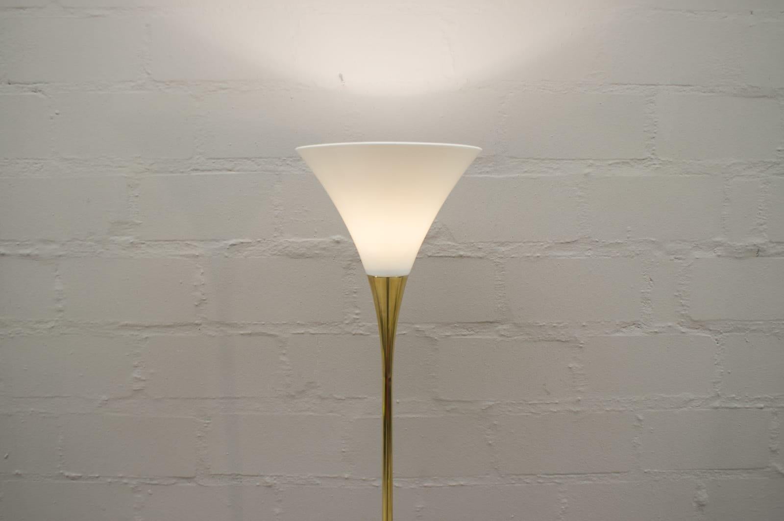 Hollywood Regency Florian Schulz Floor Lamp Lonea in Brass with an Porcelain Lamps Shade, 1990s