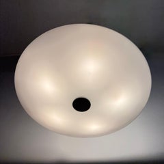 Florian Schulz flush mount ceiling lamp opaline glass and chrome , 1970s