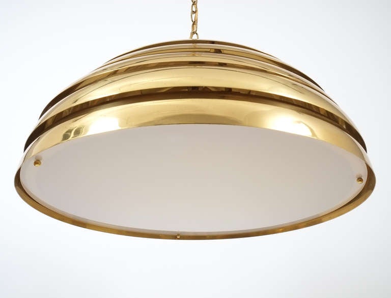 Mid-Century Modern Florian Schulz Large Brass Dome Pendant with Translucent Diffuser For Sale