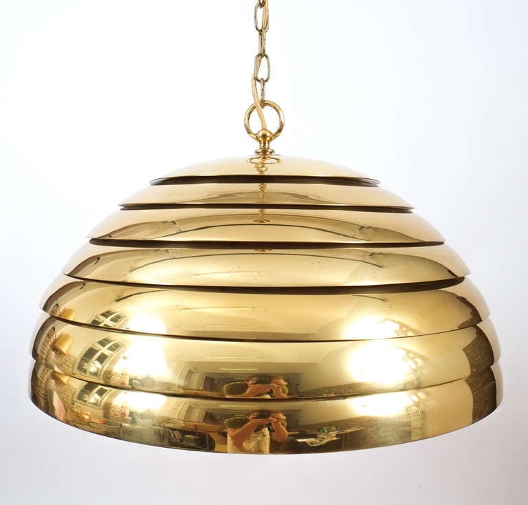 German Florian Schulz Large Brass Dome Pendant with Translucent Diffuser For Sale